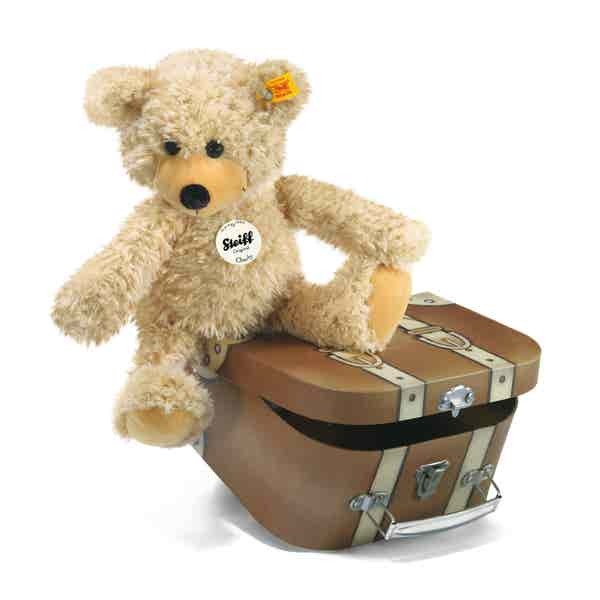 Steiff Teddybär mit Koffer Charly Schlenker, 30cm, beige