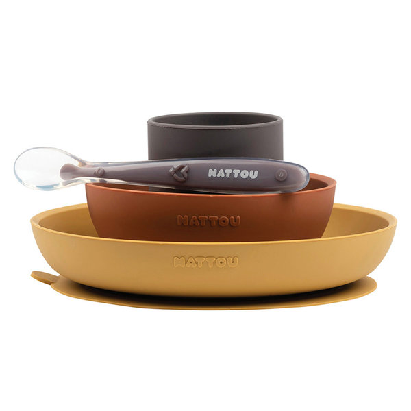 Nattou - Esslern Set aus Silikon, Curry/Terrakotta